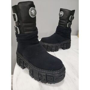 SIZE 40 New Rock M-WALL373SOCK-C1‎ Sock Platform Boots Black MENS 7 / WOMENS 9